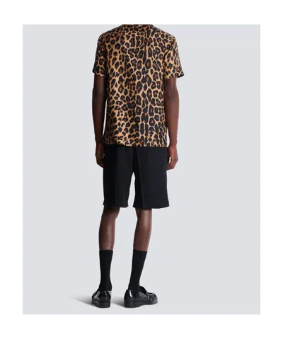 Balmain Leopard Print Silk Bowling Shirt In Animal Print