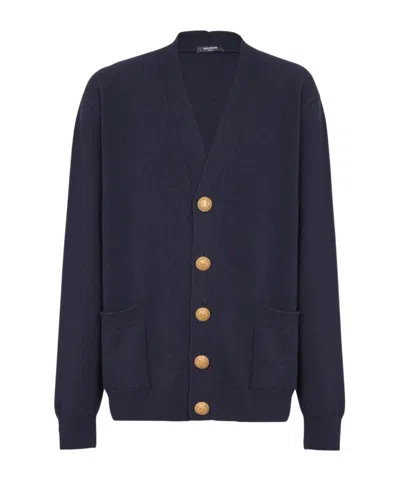 Balmain Eco-cashmere Cardigan In Blue