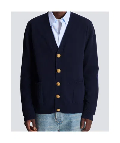 Balmain Eco-cashmere Cardigan In Blue