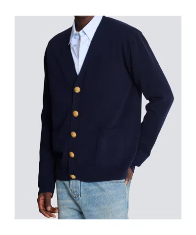 Balmain Eco-cashmere Cardigan In Blue