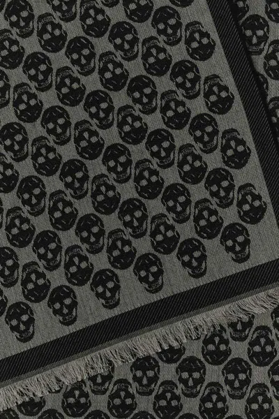 Alexander Mcqueen Wool Blend Embroidered Scarf With Skull Pattern
