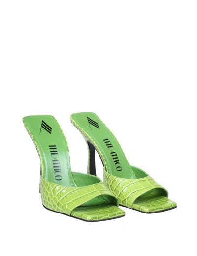 Attico 105mm Anais Croc Embossed Leather Mules In Green