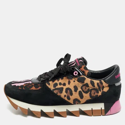 Pre-owned Dolce & Gabbana Multicolor Leopard Print Leather And Suede Running Low Top Sneakers Size 41