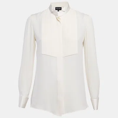 Pre-owned Giorgio Armani Off-white Tuxedo Button Front Blouse S