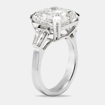 Pre-owned The Diamond Edit 11.00 Cts Asscher Cut And Trapezoid Lab Grown Diamond 18k White Gold Ring Size 53