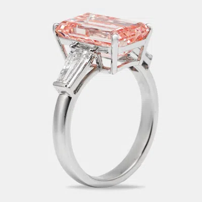 Pre-owned The Diamond Edit 5.80 Cts Pink Emerald And Trapezoid Lab Grown Diamond 18k White Gold Ring Size 53