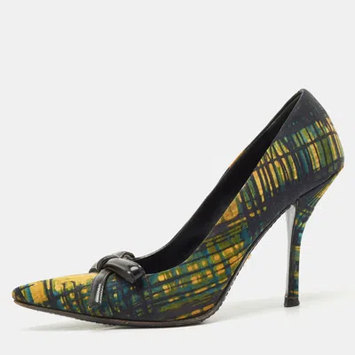 Pre-owned Prada Multicolor Fabric Bow Pointed Toe Pumps Size 38.5