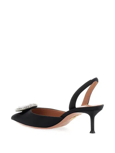 Aquazzura Crystal Hoop Black Slingback Pumps With Rhinestoned Embellishment And Kitten Heel In Tech Fabric Wom In Multi