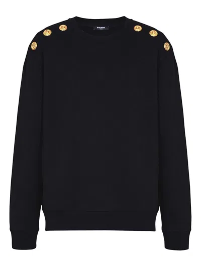 Balmain Black Cotton Sweatshirt Men In Multi