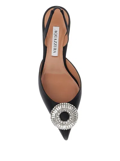 Aquazzura Crystal Hoop Black Slingback Pumps With Rhinestoned Embellishment And Kitten Heel In Tech Fabric Wom In Multi