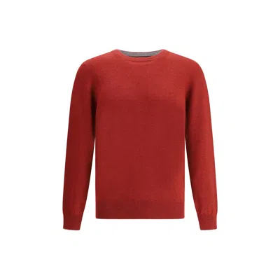 Brunello Cucinelli Cashmere And Silk Crew-neck Sweater In Red