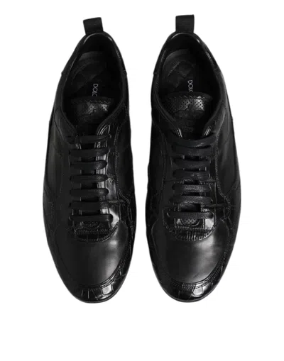 Dolce & Gabbana Black Exotic Leather Low Top Sneakers Shoes In Black