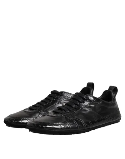 Dolce & Gabbana Black Exotic Leather Low Top Sneakers Shoes In Black