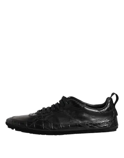 Dolce & Gabbana Black Exotic Leather Low Top Sneakers Shoes In Black