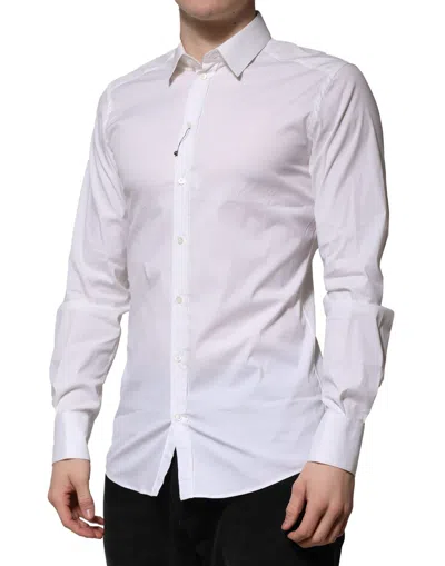 Dolce & Gabbana White Gold Cotton Long Sleeves Men Formal Shirt In White