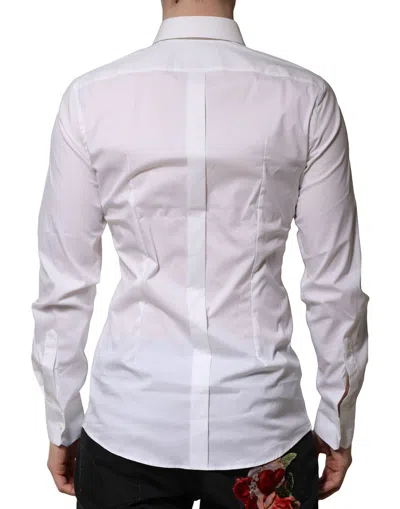 Dolce & Gabbana White Gold Cotton Long Sleeves Men Formal Shirt In White