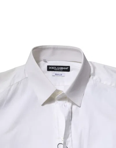 Dolce & Gabbana White Gold Cotton Long Sleeves Men Formal Shirt In White