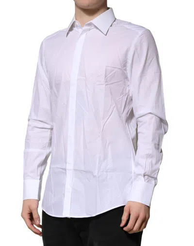 Dolce & Gabbana White Gold Cotton Long Sleeves Men Formal Shirt In White
