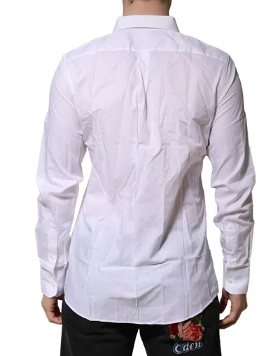 Dolce & Gabbana White Gold Cotton Long Sleeves Men Formal Shirt In White