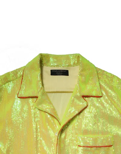 Dolce & Gabbana Yellow Sequin Polyester Lounge Casual Shirt In Green