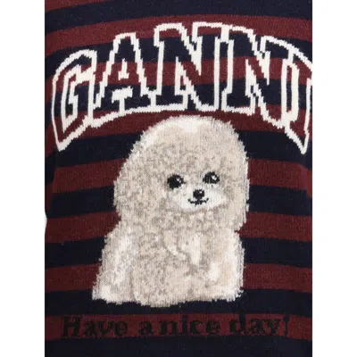 Ganni Multicolor Graphic Wool Mix Poodle Stripe Sweater In Multi
