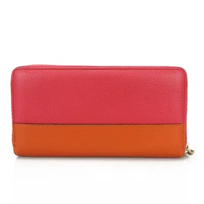 Pre-owned Gucci Bamboo Orange Pink Leather Long Wallet (bi-fold) () In Multi