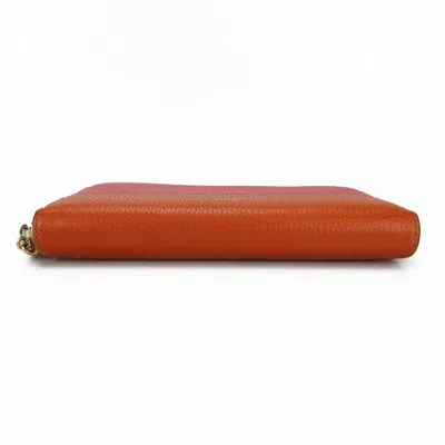 Pre-owned Gucci Bamboo Orange Pink Leather Long Wallet (bi-fold) () In Multi