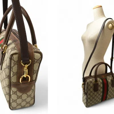 Pre-owned Gucci Beige Brown Pvc Leather Boston Bag Shoulder Bag ()