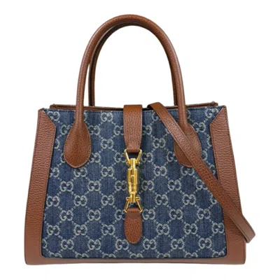 Pre-owned Gucci Blue Brown Denim Leather Shoulder Bag ()