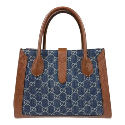 Pre-owned Gucci Blue Brown Denim Leather Shoulder Bag ()