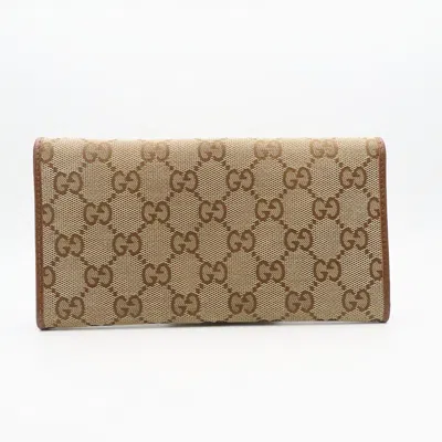 Pre-owned Gucci Brown Gg Canvas Leather Long Wallet (bi-fold) ()