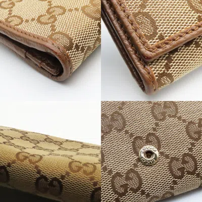 Pre-owned Gucci Brown Gg Canvas Leather Long Wallet (bi-fold) ()