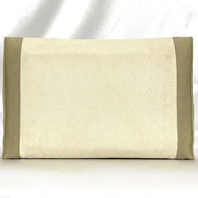 Pre-owned Hermes Beige White Cotton Canvas Clutch Bag Pouch ()