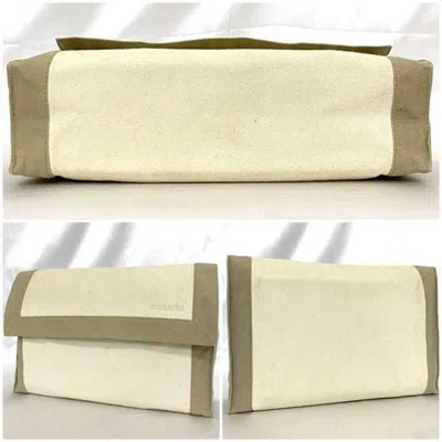 Pre-owned Hermes Beige White Cotton Canvas Clutch Bag Pouch ()