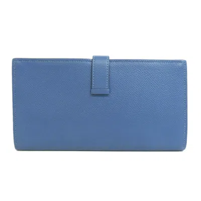 Pre-owned Hermes Blue Epsom Leather Long Wallet (bi-fold) ()