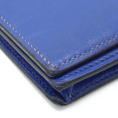 Pre-owned Hermes Blue Electric Box Calf Leather Long Wallet (bi-fold) ()