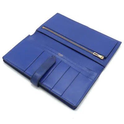 Pre-owned Hermes Blue Electric Box Calf Leather Long Wallet (bi-fold) ()