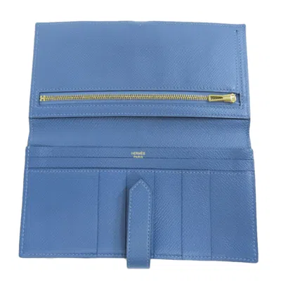 Pre-owned Hermes Blue Epsom Leather Long Wallet (bi-fold) ()