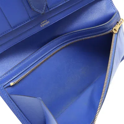 Pre-owned Hermes Blue Electric Box Calf Leather Long Wallet (bi-fold) ()