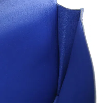 Pre-owned Hermes Blue Electric Box Calf Leather Long Wallet (bi-fold) ()