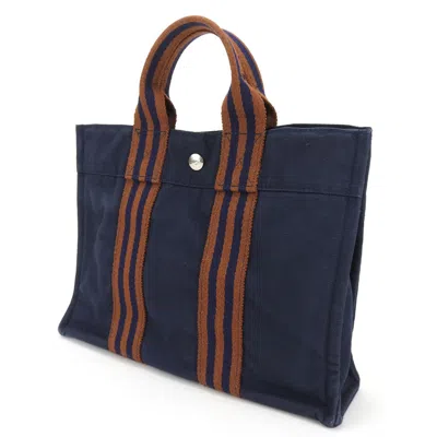 Pre-owned Hermes Brown Navy Canvas Tote Bag ()