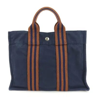 Pre-owned Hermes Brown Navy Canvas Tote Bag ()
