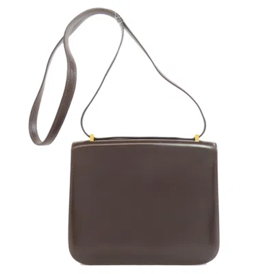 Pre-owned Hermes Dark Brown Box Calf Leather Shoulder Bag ()