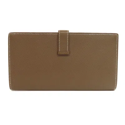 Pre-owned Hermes Etoupe Gray Epsom Leather Long Wallet (bi-fold) ()