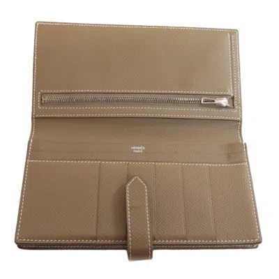 Pre-owned Hermes Etoupe Gray Epsom Leather Long Wallet (bi-fold) ()