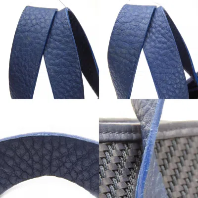 Pre-owned Hermes Navy Leather Polyester Tote Bag ()