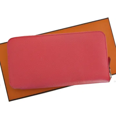 Pre-owned Hermes Pink Red Leather Coin Purse/coin Case ()