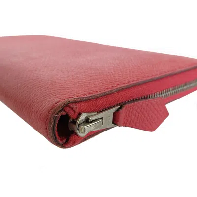 Pre-owned Hermes Pink Red Leather Coin Purse/coin Case ()