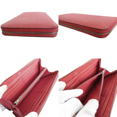 Pre-owned Hermes Pink Red Leather Coin Purse/coin Case ()