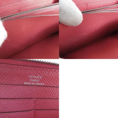 Pre-owned Hermes Pink Red Leather Coin Purse/coin Case ()